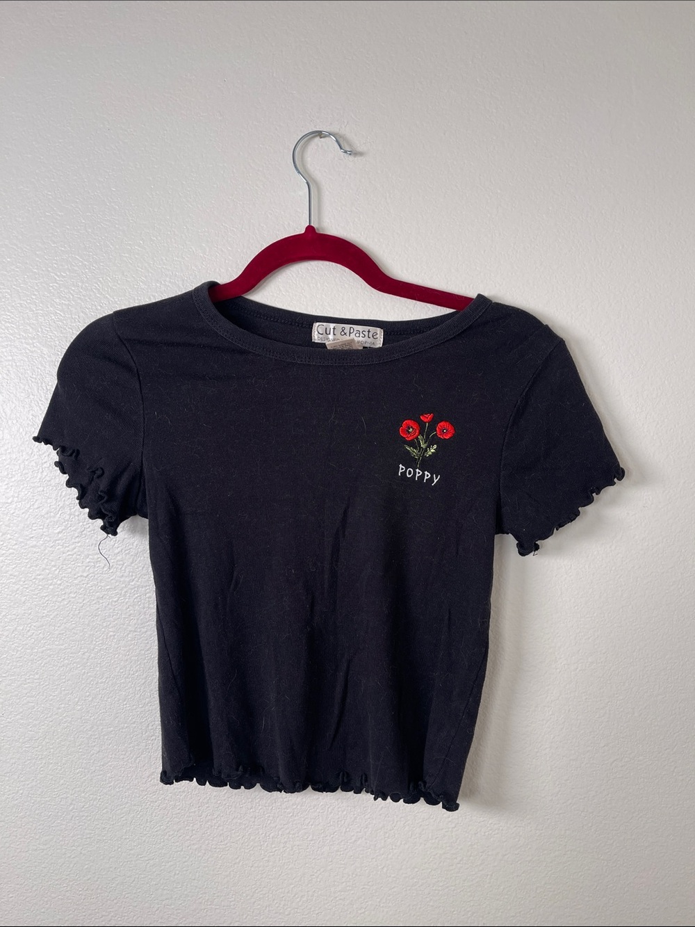 Kids Black Poppy Embroidered Short Sleeve Top